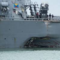 Damage to the portside of destroyer USS John S. McCain (DDG 56) following a collision with the merchant vessel Alnic MC in August 2017 (U.S. Navy photo by Joshua Fulton)