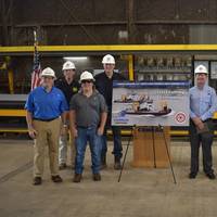 Dan Conrad, Conrad Sr VP; Dan Gaiennie, GLDD Director Engineering New Builds; Brad Breaux, Conrad Program Manager; Vidar Lindmoen, GLDD New Build Project/Program Director; David Johanson, GLDD Sr Vice President Projects & Area Operations Gulf of Mexico; Col. Stephen F. Murphy, USACE; Brett Wolbrink, Conrad Chief Operating Officer; Francisco Bermudez, GLDD Program Manager; and Mark Wingate – USACE (Photo: Conrad Shipyard)