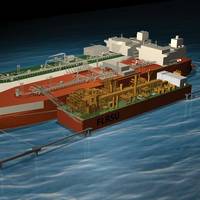 Depiction of the world’s first Floating LNG Liquefaction, Regasification and Storage Unit (FLRSU)