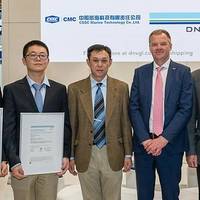 DNV GL presents CSSC CMC with MED certificates at Nor-Shipping. Photo: DNV GL