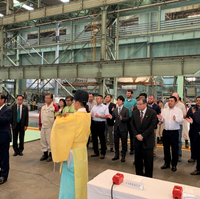 During the keel laying ceremony, second from left; Takaya Soga, managing corporate officer of NYK (Photo: NYK Group) 