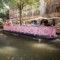 Each of the Lake Assault river barges on the San Antonio River Walk can be configured and modified in a range of floor plans to support touring, dining, commuting, entertaining, and other applications.  (Lake Assault Boats)