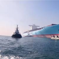'Emma Maersk' Europe-bound Under Tow: Photo credit Maersk Line