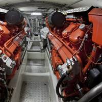 Engine room of a rescue boat powered by two Scania 16-litre marine engine. (Photo courtesy of Scania)