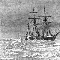 "Entering the Ice" Engraving by George T. Andrew after a design by M.J. Burns, copied from "The Voyage of the Jeannette ...", Volume I, page 117, edited by Emma DeLong, published in 1884. It depicts USS Jeannette entering the Arctic Ice, near Herald Island (about 72N, 175W), on 6 September 1879. (U.S. Naval Historical Center Photograph.)