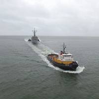 Ex-USS Taylor was towed from Philadelphia to Charleston by Crowley’s Invader class tug Monitor (Photo: Crowley)