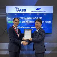 Ezekiel Davis, ABS Vice President of Regional Business Development in Europe, and Seongil Oh, Samsung Heavy Industries Executive Vice President and CMO, at the Posidonia International Shipping Exhibition. Photo courtesy ABS