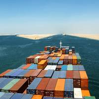 file Image: A boxship transits the Suez Canal (CREDIT: AdobeStock / © Andriy Kovach