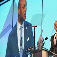File photo: Governor Wes Moore delivers the plenary keynote at the International Offshore Wind Partnering Forum in Baltimore in 2023. (Photo: The Office of Governor Wes Moore)
