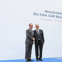 François Hollande with Jacques Saadé at the inauguration ceremony for CMA CGM Bougainville (Photo: CMA CGM)