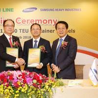 From left to right:  EMC President  Lawrence Lee; EMC Chairman  Anchor Chang; SHI CEO  J.O. Nam; SHI CMO  K.H. Kim (Photo: EMC)
