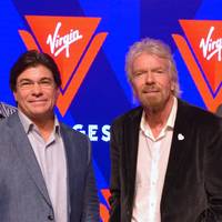 From left to right: Tom McAlpin, Virgin CEO and President; Sir Richard Branson, Founder Virgin; and Stuart Hawkins, Virgin SVP Marine and Technical at the rollout of the new name and logo for Virgin Voyages. (Photo: Wärtsilä)