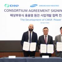 (From right to left) Jintaek Jeong, CEO of SHI, Jooho Whang, CEO of KHNP, Navid Samandari, CEO of Seaborg have signed consortium agreement - ©Samsung Heavy Industries