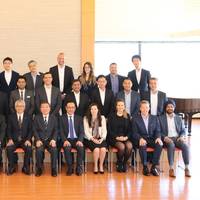 Front row, sixth from left, NYK director and senior managing corporate officer Yoshiyuki Yoshida; seventh, YLK director and managing executive officer Yasuhiko Ueda. Photo: NYK