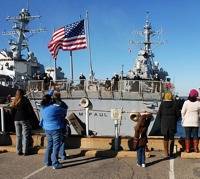 Guided Missile Destroyer USS McFaul Pulls Away from  Navy Station Norfolk: Credit USN  