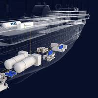 Illustration of the ship’s propulsion systems with integrated LH2 tank and fuel cells.
Photo: Havyard
