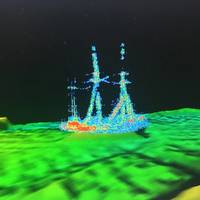 Image of the schooner-barge Ironton as it sits on the lake floor today. This image is a point cloud extracted from water column returns from multibeam sonar. Image Credit: Ocean Exploration Trust/NOAA Thunder Bay National Marine Sanctuary