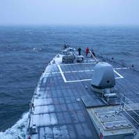 In 2023, the Arleigh Burke-class guided-missile destroyer USS Porter (DDG 78) steams in the Baltic Sea during a winter storm, March 7, 2023. Porter is on a scheduled deployment in the U.S. Naval Forces Europe area of operations, employed by the U.S. Sixth Fleet to defend U.S., allied and partner interests. (U.S. Navy photo by Mass Communication Specialist 2nd Class Sawyer Connally)
