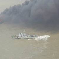 Indian flagged containership SSL Kolkata caught fire and went adrift in the Bay of Bengal on June 13 (Photo courtesy of the Indian Coast Guard)