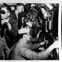 Jimmy Carter observes submariners in the main control room of submarine USS K-1 sometime between June and October 1952. Navy photo
