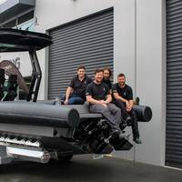 King Watercraft team with H2Ocean. Left to right: Will King (Founder), Tom Donachie (Fabricator), Aidan Stewart (Tube Fabricator), and Darren Fielding (Fabricator). Image courtesy King Watercraft/Fabrum