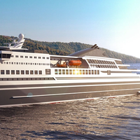 KNUD E. HANSEN’s newest ferry design is a 154-meter RoPax ferry that can transport up to 1500 passengers and 440 cars, also featuring 657 lane meters for trucks and trailers.

(Photo: KNUD E. HANSEN)