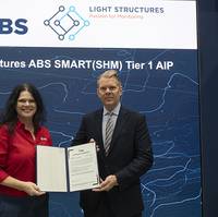 L to R: Leile Froufe, ABS Vice President, Engineering, presented an ABS AIP certificate to Niklas Hallgren, CEO of Light Structures, at the 2025 Offshore Technology Conference in Houston, Texas. © ABS
