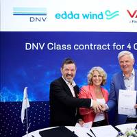 L to R: Torgeir Haugan, Senior Vice President, Vard Singapore Pte.,Tuva Flagstad-Andersen, Regional Manager, Region North Europe at DNV, and Kenneth Walland, CEO Edda Wind. (Photo: DNV)