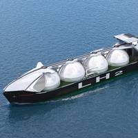 Large liquefied hydrogen carrier (cargo carrying capacity: 40,000 m3 x 4 tanks): Courtesy of Kawasaki