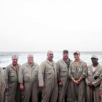 left to right: Alan Williams, AB; Doug Carson, third mate; Pat McGee, cook; Ron Robinson, chief mate; Chris Farmer, AB/tankerman; Vince Mull, chief engineer; Travis Stringer, AB/tankerman, and  Gus Cramer, captain.