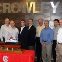 Left to right: Bill Pennella, Crowley vice chairman and executive vice president; Rocky Smith, Crowley senior vice president and general manager, petroleum distribution and marine services; Lawson Hitt, Bollinger program manager; Tom Crowley, Crowley president, chairman and CEO; Chris Bollinger, Bollinger executive vice president new construction; Lynn Falgout, Bollinger vice president and general manager; Ed Schlueter, Vessel Management Services vice president; Daniel Cavalier, Vessel Managemen
