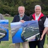 (Left to Right: Derwent Valley Mayor Michelle Dracoulis, Tasmanian Premier Jeremy Rockliff, Incat Chairman Robert Clifford, Federal Labor Member for Lyons Brian Mitchell, Incat CEO Stephen Casey)