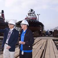 (left to right, Mark Houghton , Vice-President, Seaspan Marine Operations and Walter Gretzky tour Vancouver Shipyards)