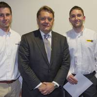 left to right:  Sam Reid, Finning Power Systems, John Hayes, John Hayes, Minister of State for Further Education, Skills and Lifelong Learning and Richard Buzza, Finning Power Systems.