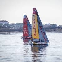Leg 6 Arrivals in Newport. After 17 days at sea it came down to an extremely close finish between Dongfeng Race Team and Abu Dhabi Ocean, here seen by Block Island on the approach to Newport. Photo: Volvo Ocean Race