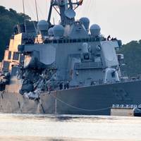 The Arleigh Burke-class guided-missile destroyer USS Fitzgerald (DDG 62) was damaged in a collision with a merchant vessel while operating southwest of Yokosuka, Japan (U. S. Navy photo by Peter Burghart)