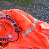 liferaft from the 55-foot fishing vessel Elizabeth Helen, homeported in West Kingston, R.I., is shown after two fishermen were rescued three miles northeast of Block Island, R.I.