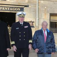 L-R: Dan Gillette, president of the Fort Schuyler Maritime Alumni Association; Rear Adm. Michael Alfultis, president of SUNY Maritime College; Capt. Robert Johnston, chairman of the SUNY Maritime Foundation, in St. Mary’s Pentagon in historic Fort Schuyler on the college’s campus. (Photo: SUNY Maritime)