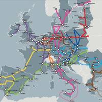 Map depicting the TEN-T Core Network Corridor. The Scandinavian-Mediterranean Corridor is in pink. (Image: European Commission)