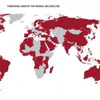 Map of 105 nations across the world that have cabotage laws, as recorded by the Seafarers' Rights International (Credit: SRI)