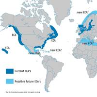 Map of the Emission Control Areas (ECA) in the U.S. and Canada as well as North Sea, English Channel and the Baltic Sea