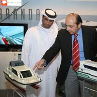 Models of water taxis and water buses on display at the Middle East Workboats exhibition and conference taking place in Abu Dhabi.
