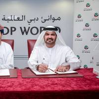 Mohammed Al Muallem, Senior Vice President and Managing Director of DP World, UAE Region, and Moosa Al-Moosa, President of Dow UAE during the signing ceremony in Jebel Ali, attended by senior officials from both organizations. (Photo: DP World)