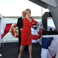 Mrs Lynne Pace Christens 'America': Photo credit HII