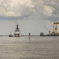 National Security Cutter James (WMSL 754) sails away from Ingalls Shipbuilding. (Photo: Lance Davis/HII)