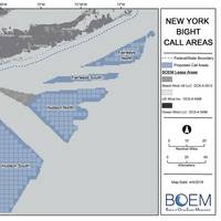 New York Bight call areas.  "Call" is a short-hand term referring to calls for proposals or calls for interest in an area. (Image: BOEM)