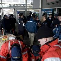 NEW YORK – Coast Guard law enforcement officers, from Station New York, prepare to help administer drug and alcohol tests to the crew of the Seastreak ferry at Pier 11, Manhattan, Jan. 9, 2013.