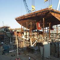 Newport News Shipbuilding completed an 825-ton superlift on the aircraft carrier Gerald R. Ford (CVN 78) on Sept. 12. At 90 feet long, 120 feet wide and 30 feet deep, the stern section superlift was among the largest of the 162 that comprise Gerald R. Ford.  