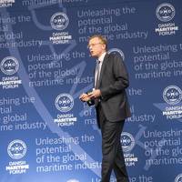  Nils Andersen delivers the closing keynote at the Danish Maritime Forum on October 8 in Copenhagen as part of the weeklong Danish Maritime Days. (Photo courtesy of Danish Maritime Days)