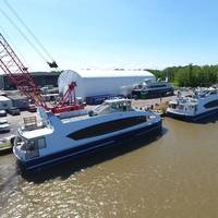 NYC Ferries alongside at Metal Shark's Franklin Yard. CREDIT: Metal Shark